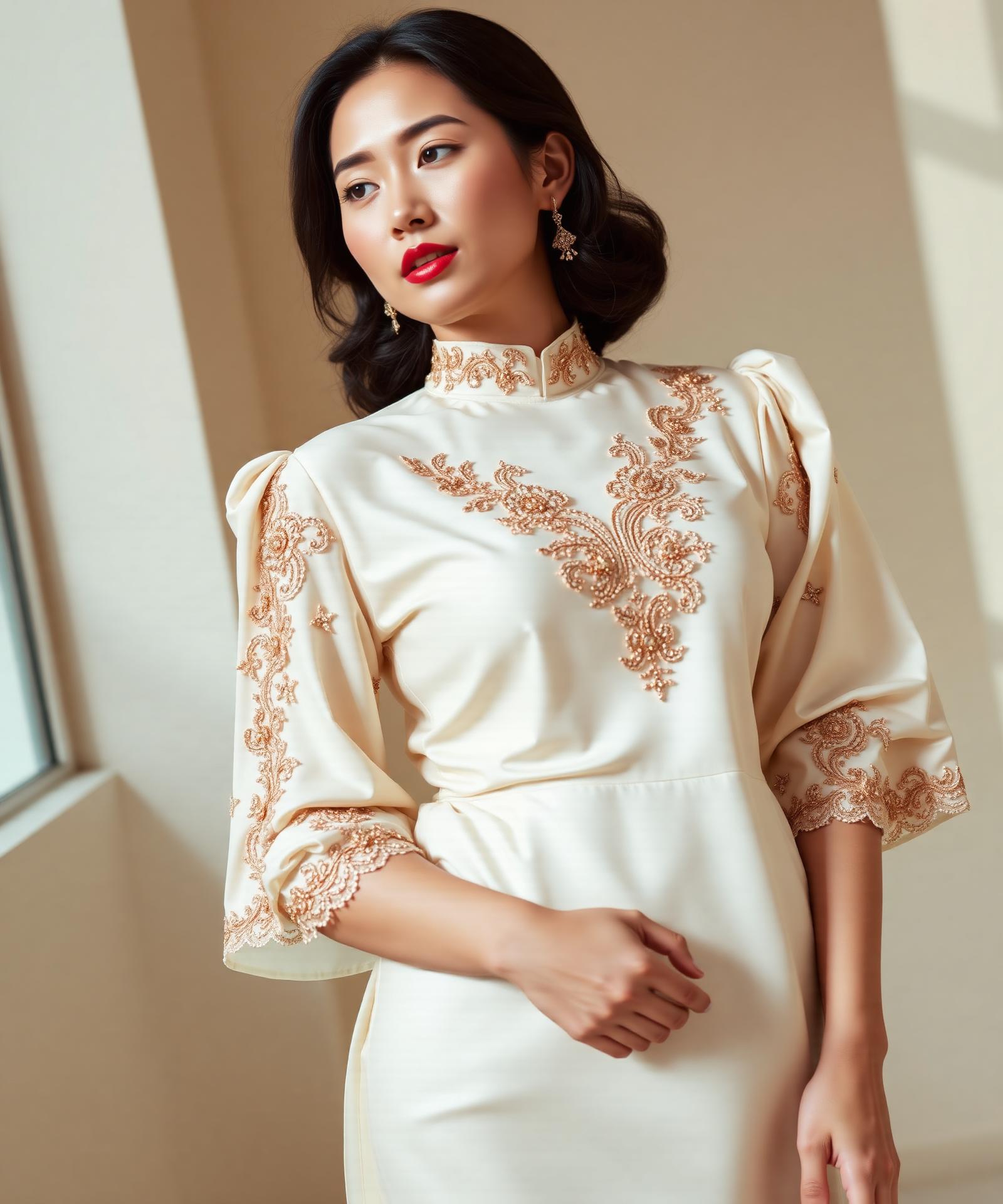 Model mengenakan kebaya premium Fleure Attire